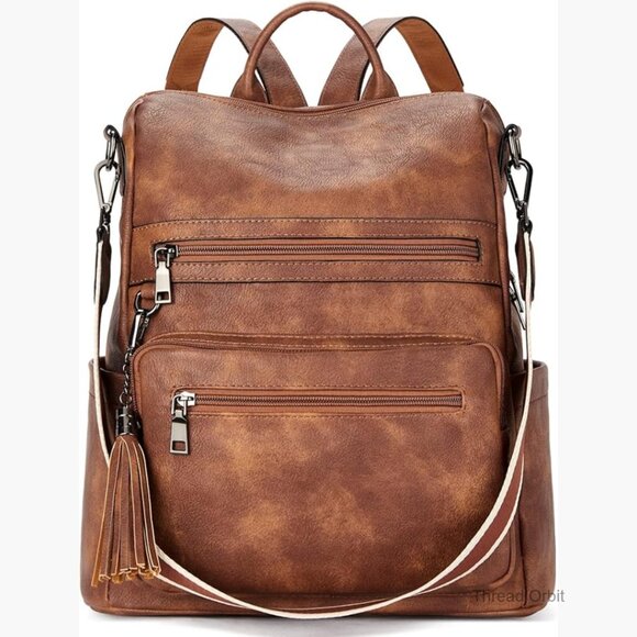 Large Vegan Leather Travel Backpack Purse with Multiple Pockets and Tassel main image 6
